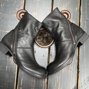 Peachoo + Krejberg Leather Wraparound Ankle Zip Moto Boots